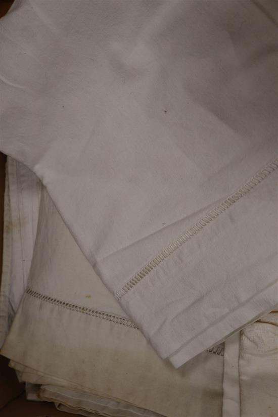 Five mixed drawn thread French provincial linen sheets